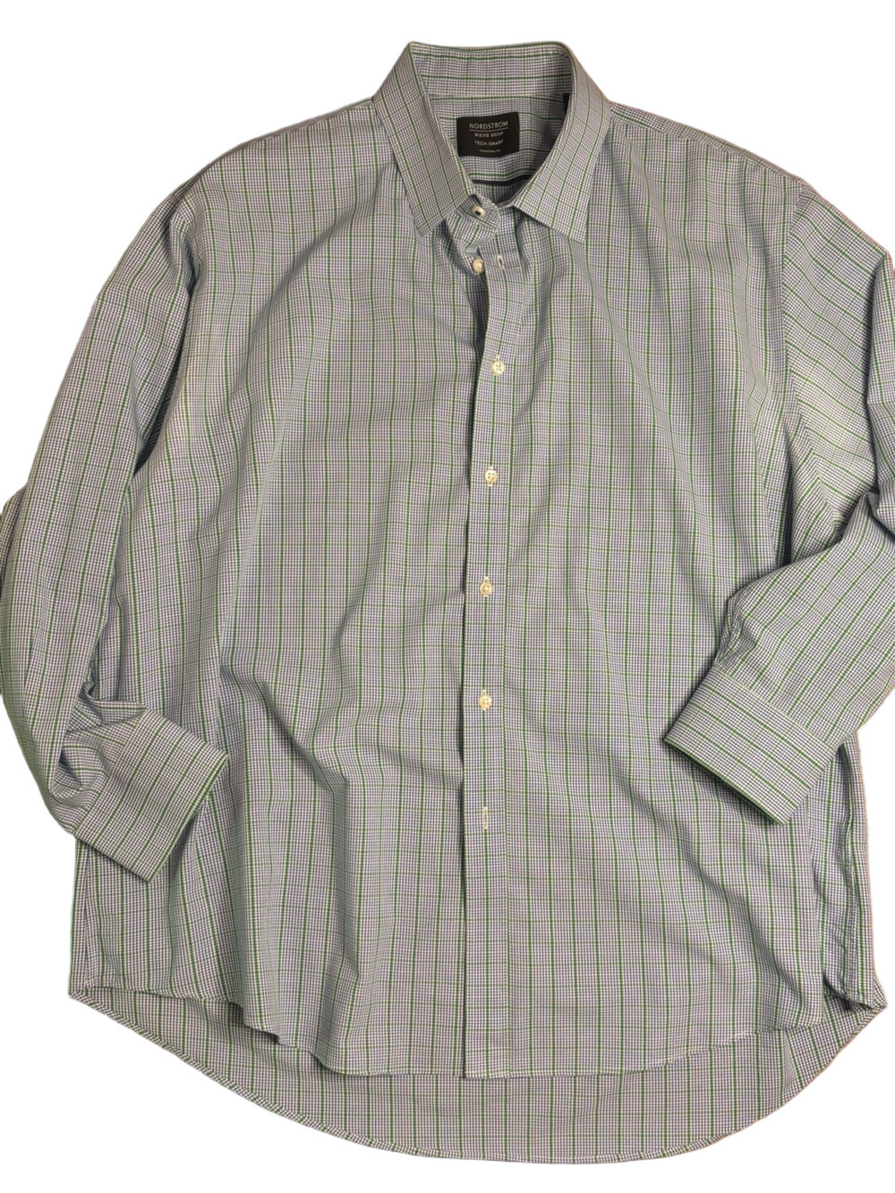 Nordstrom Men’s Shop Tech-Smart Dress Shirt 17.5 32-33 Blue Green Check